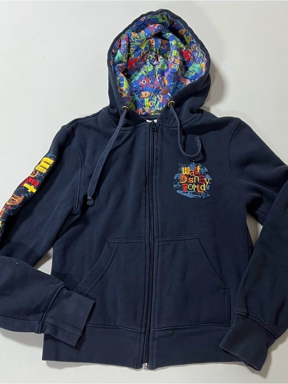Navy Blue ‘Walt Disney World’ Mickey Mouse Zipper Sweater Sweatshirt Hoodie XS ✨